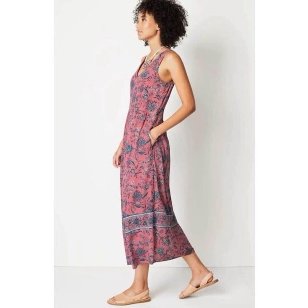 J. Jill Dreamscape Border Print Pink Floral Sleeveless Maxi Dress Size Medium